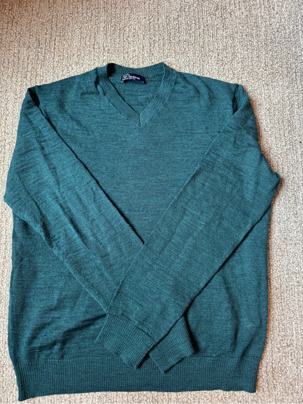 NWOT Gap Men’s Spruce Green Merino Wool V-Neck Sweater size L